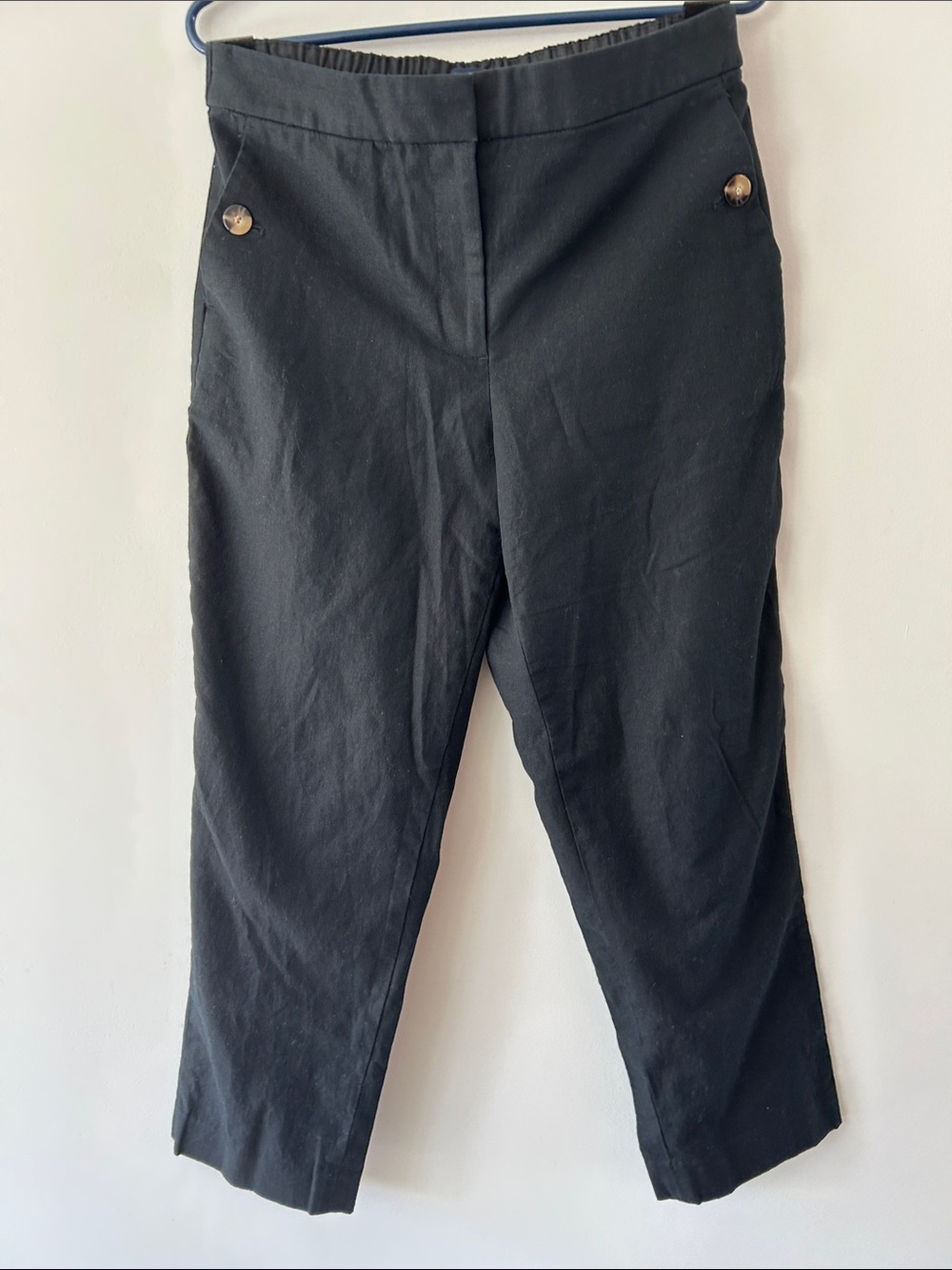 J. Crew Factory Linen-cotton blend elastic-back sailor pants Black Size 10